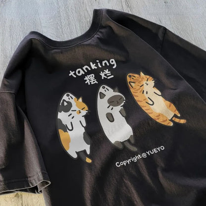 Funny 3 Cats Print Short Sleeve T-shirt