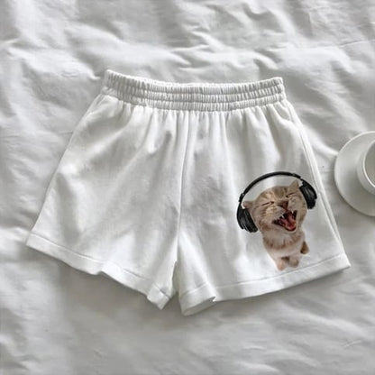 Cat Print Loose Gym Shorts