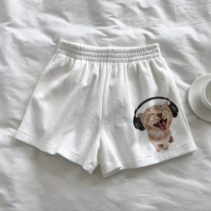Cat Print Loose Gym Shorts