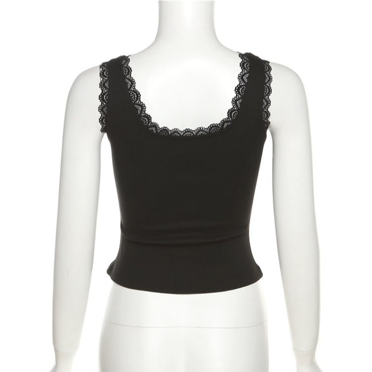 Black Bow Lace Trim Tank Top