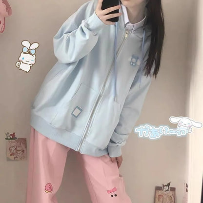 Pink Rabbit Print Oversized Hoodie