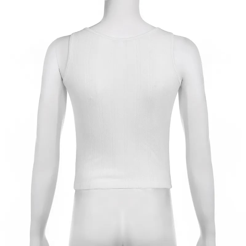 White Ribbed Tank Top with Black Bows