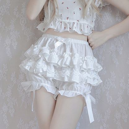 White Frilly Lace Ruffle Bloomer Shorts