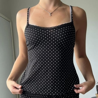 2PCS Polka Dot Lace Tank Top + Shorts