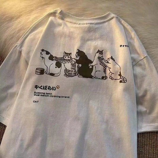 Oversized Cat Print Short Sleeve T-shirt