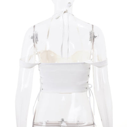 White V Neck Side Tie Up Crop Top