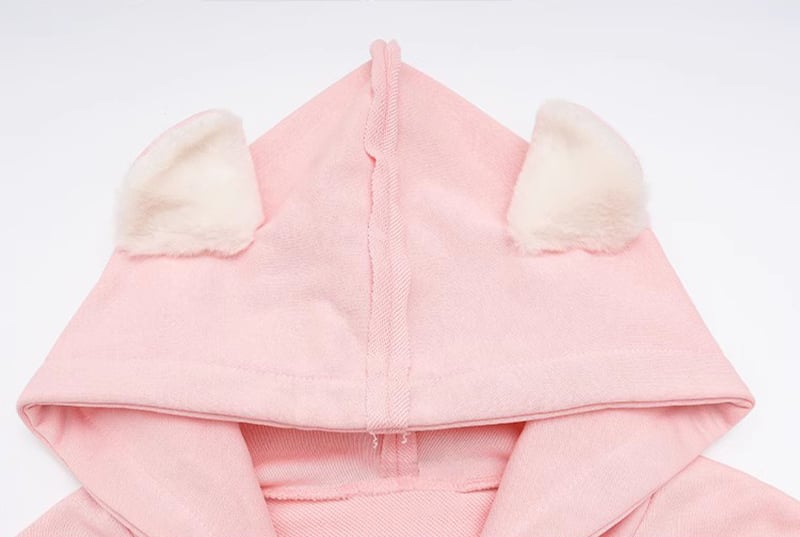 Pink Fluffy Cat Ears Letter Print Sweatshirt
