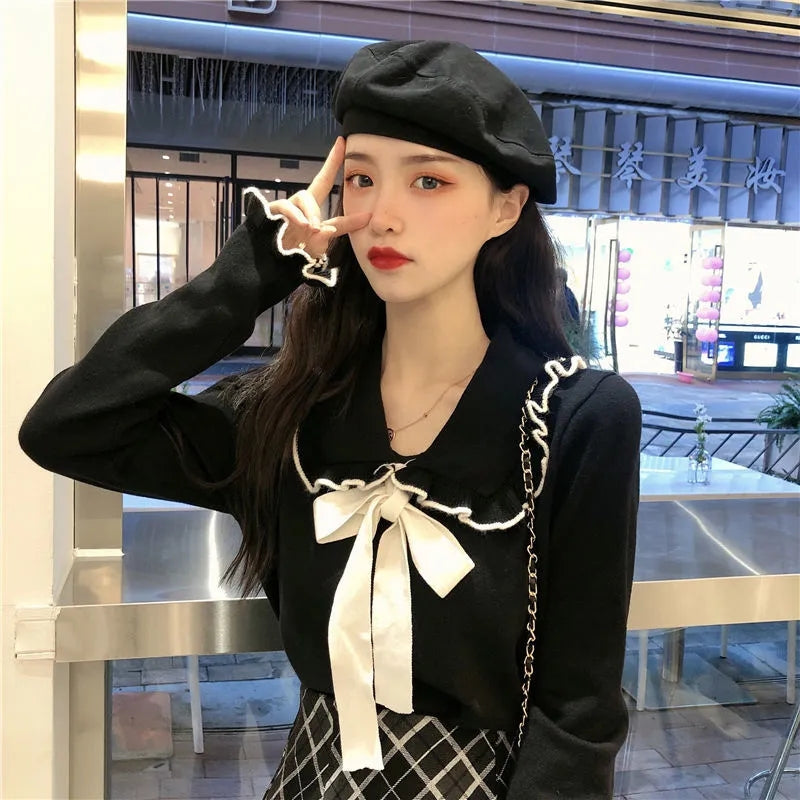 Bow Peterpan Collar Knit Sweater