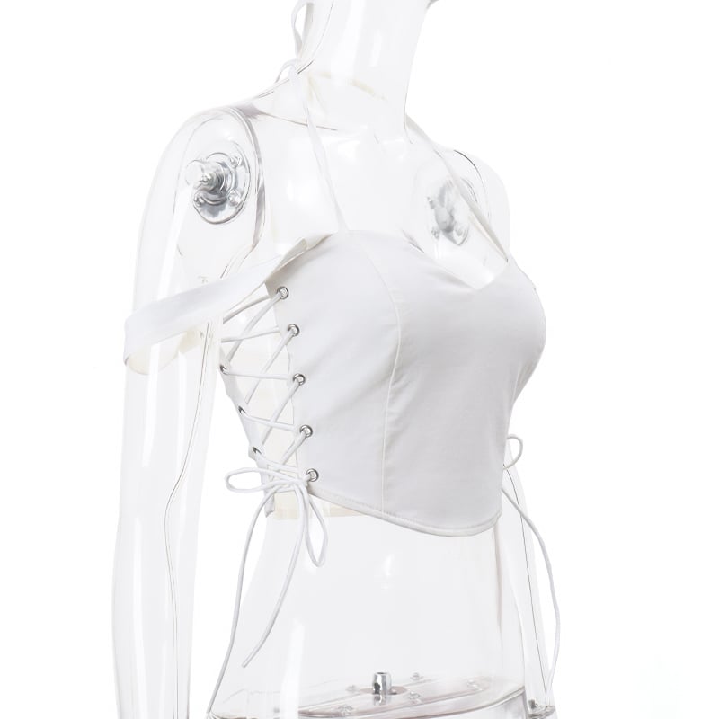 White V Neck Side Tie Up Crop Top