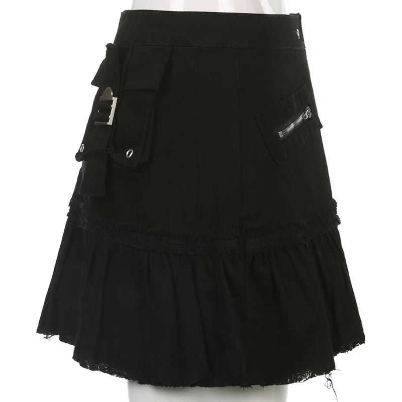 Black Denim Pleated Skirt