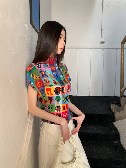 Rainbow Y2K Graphic Print Short Sleeve T-shirt
