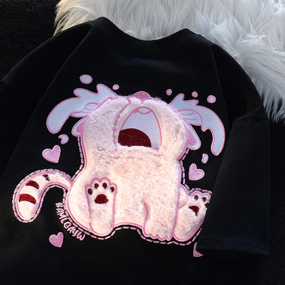 Fluffy Crying Cat Short Sleeve T-shirt
