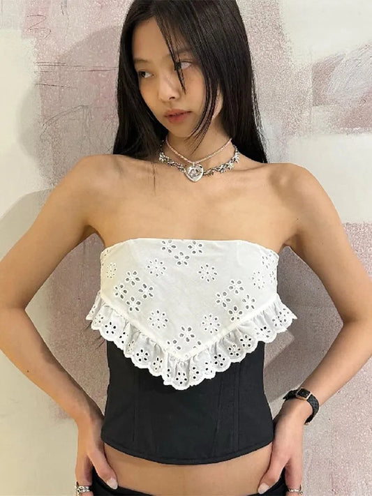 Black & Lace Patchwork Tube Top