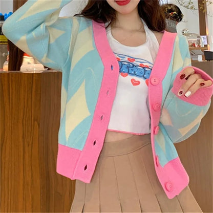 Pastel Argyle V Neck Cardigan Sweater