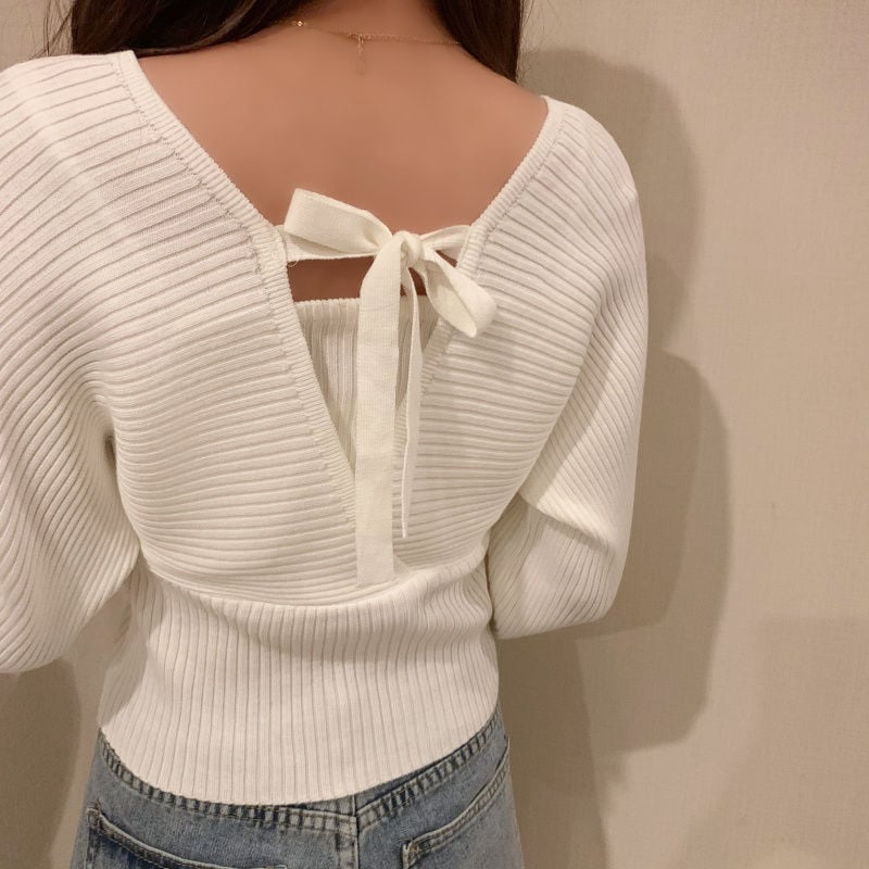White Knit Crop Sweater