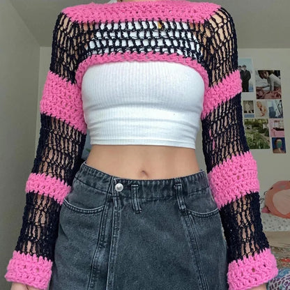 Pink Knit Hollow Out Smock