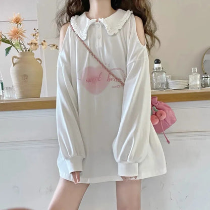 Ruffle Collar Oversized Long Sleeve Shirt