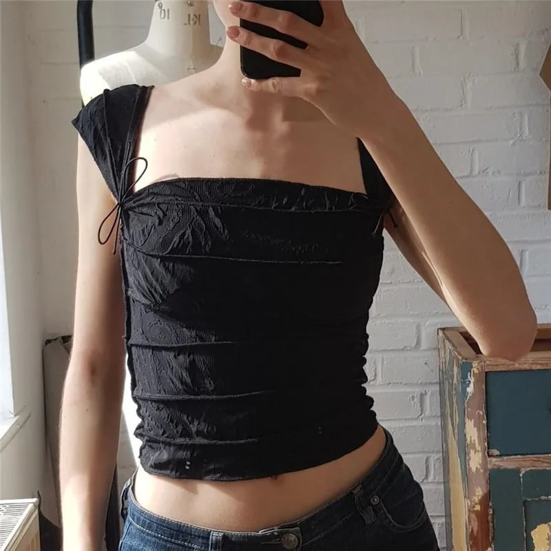 French Bow Square Collar Crop Top