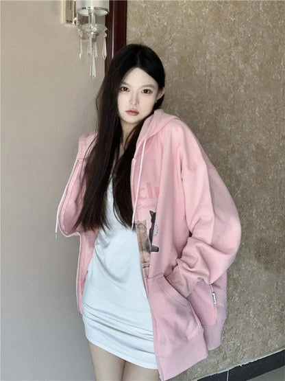 Kitten Print Zip Up Jacket