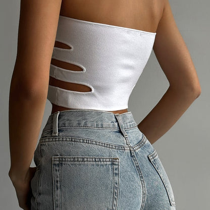 Black Strapless Hollow Out Tube Top