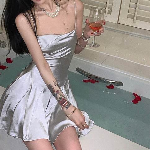 Silver Satin A-Line Mini Dress