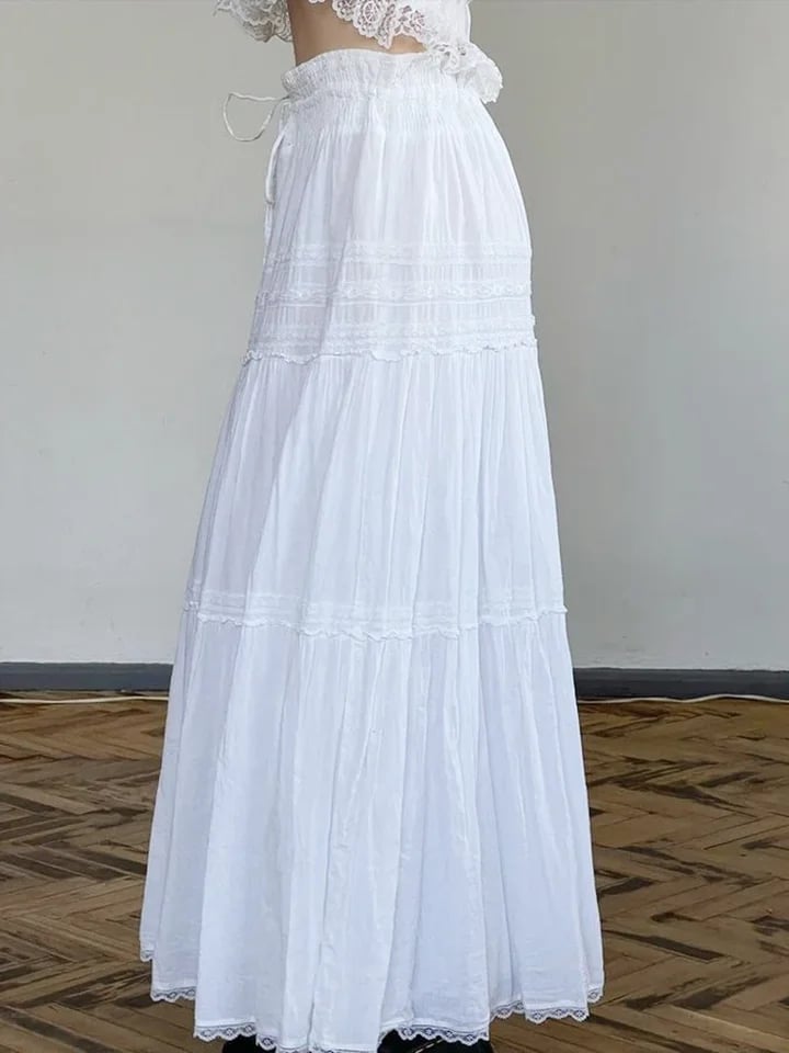 White Low Waist Maxi Skirt