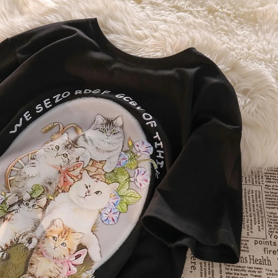 Cat Print Short Sleeve T-shirt