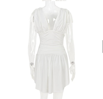 Irregular Tie Up Ruched V Neck Dress