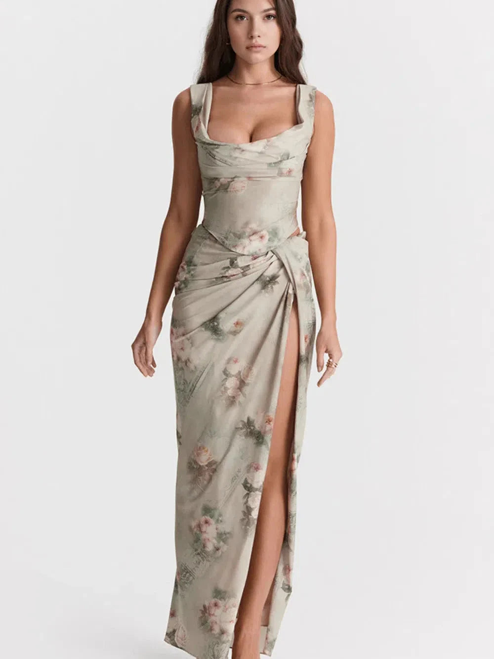 Tied Back Corset Top & Slit Skirt Coord Set