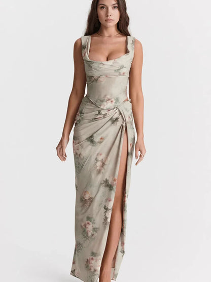 Tied Back Corset Top & Slit Skirt Coord Set