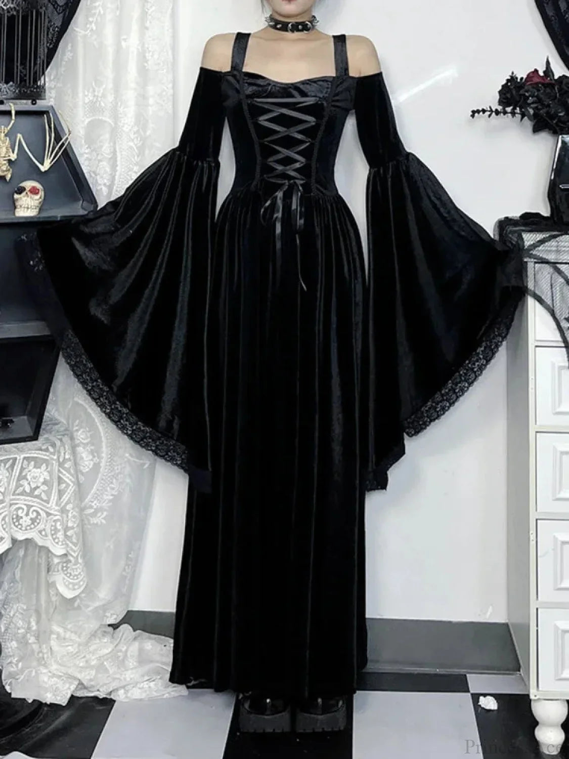 Flare Sleeve Tall Waist Bandage Maxi Dress