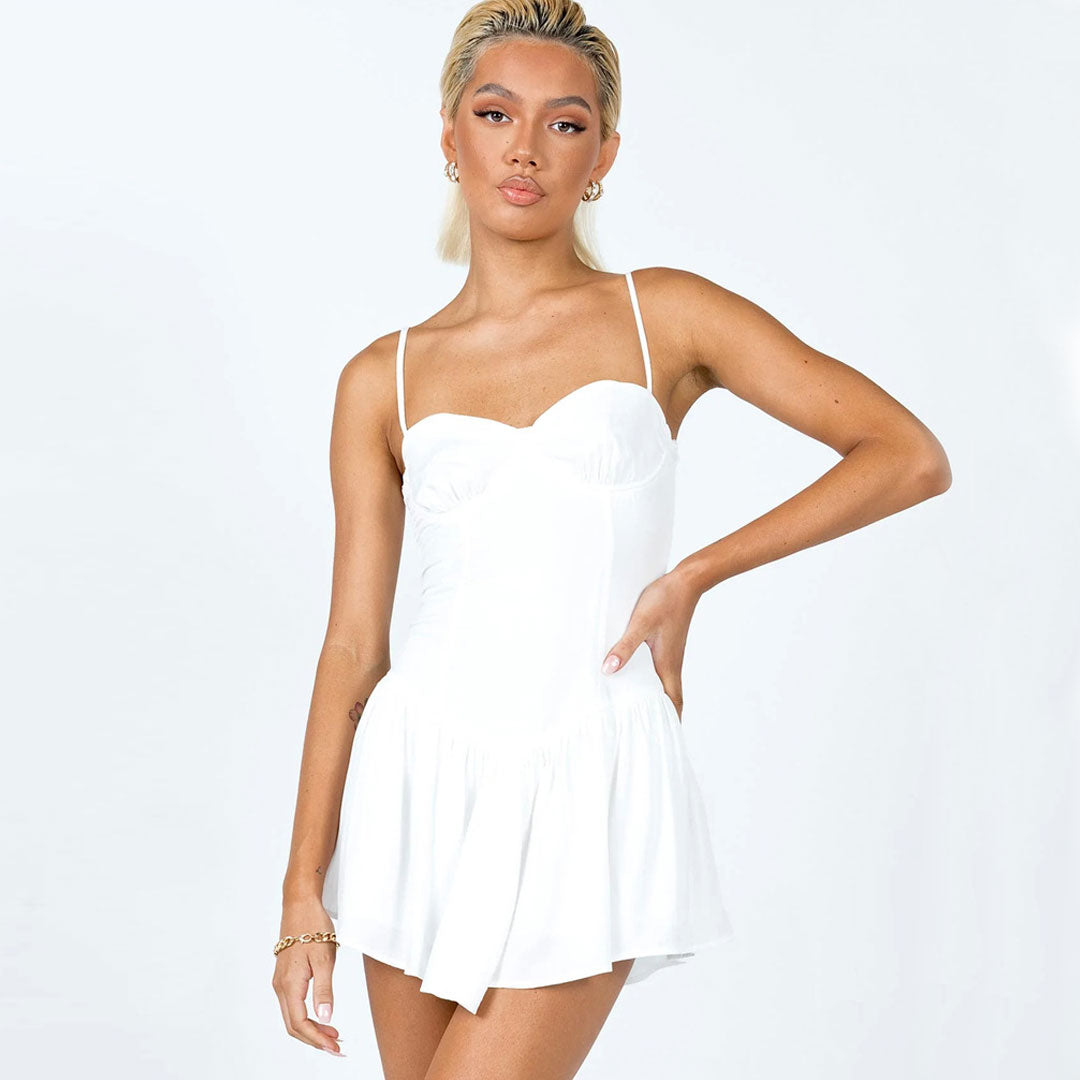 Sweetheart Neck Spaghetti Strap Ruched Bust Drop Waist Pleated Mini Dress