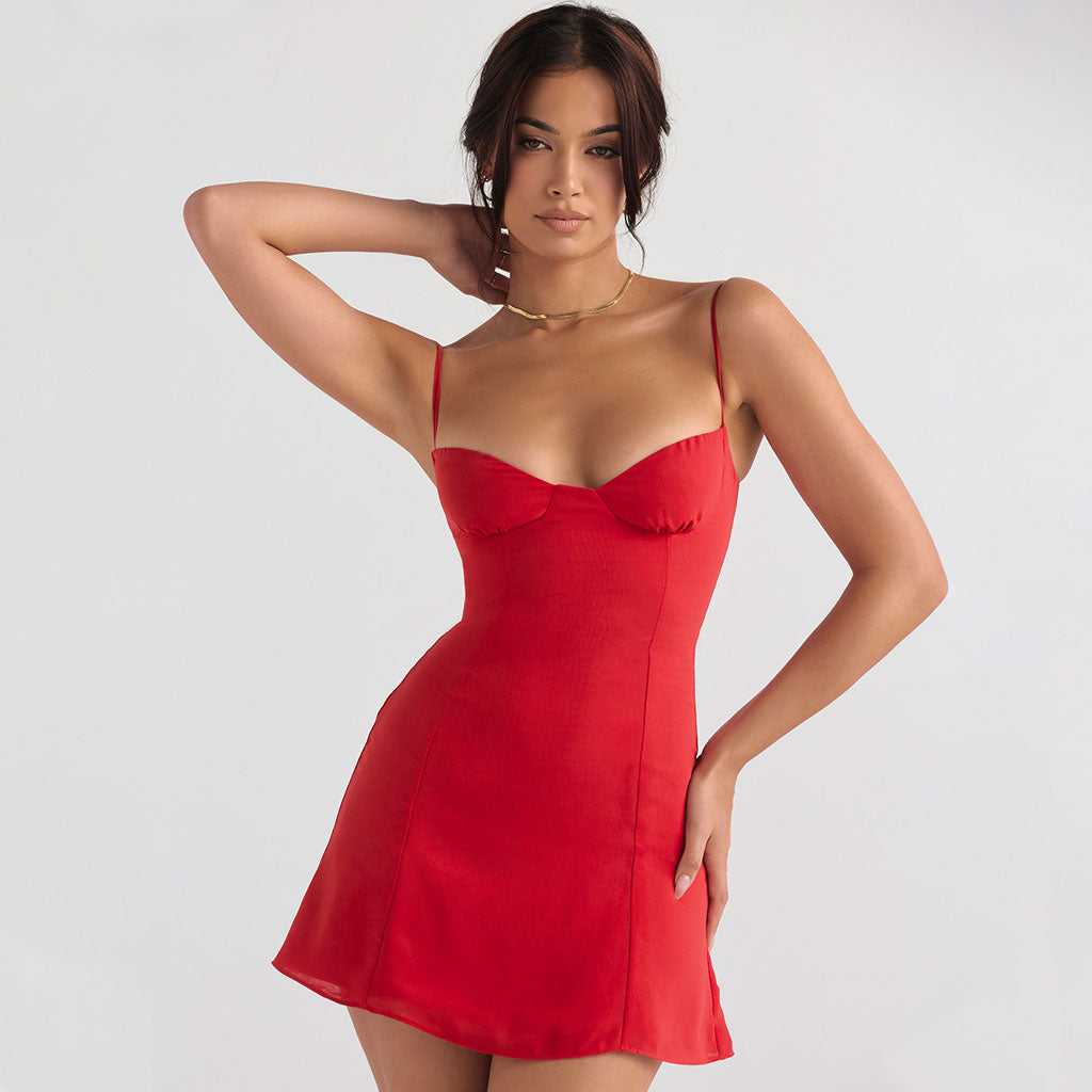 Spaghetti Strap Sweetheart Neck Princess Seam Bodycon Mini Dress