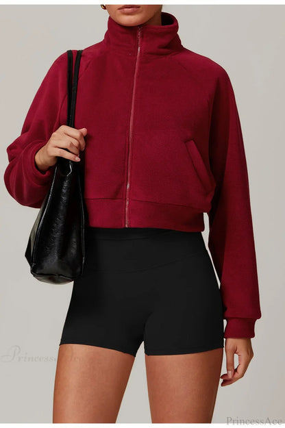 Fleece Athletic Stand Collar Zip Yoga Jacket