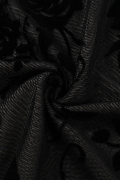 Flocked Mesh Sleeveless Bodycon Maxi Dress