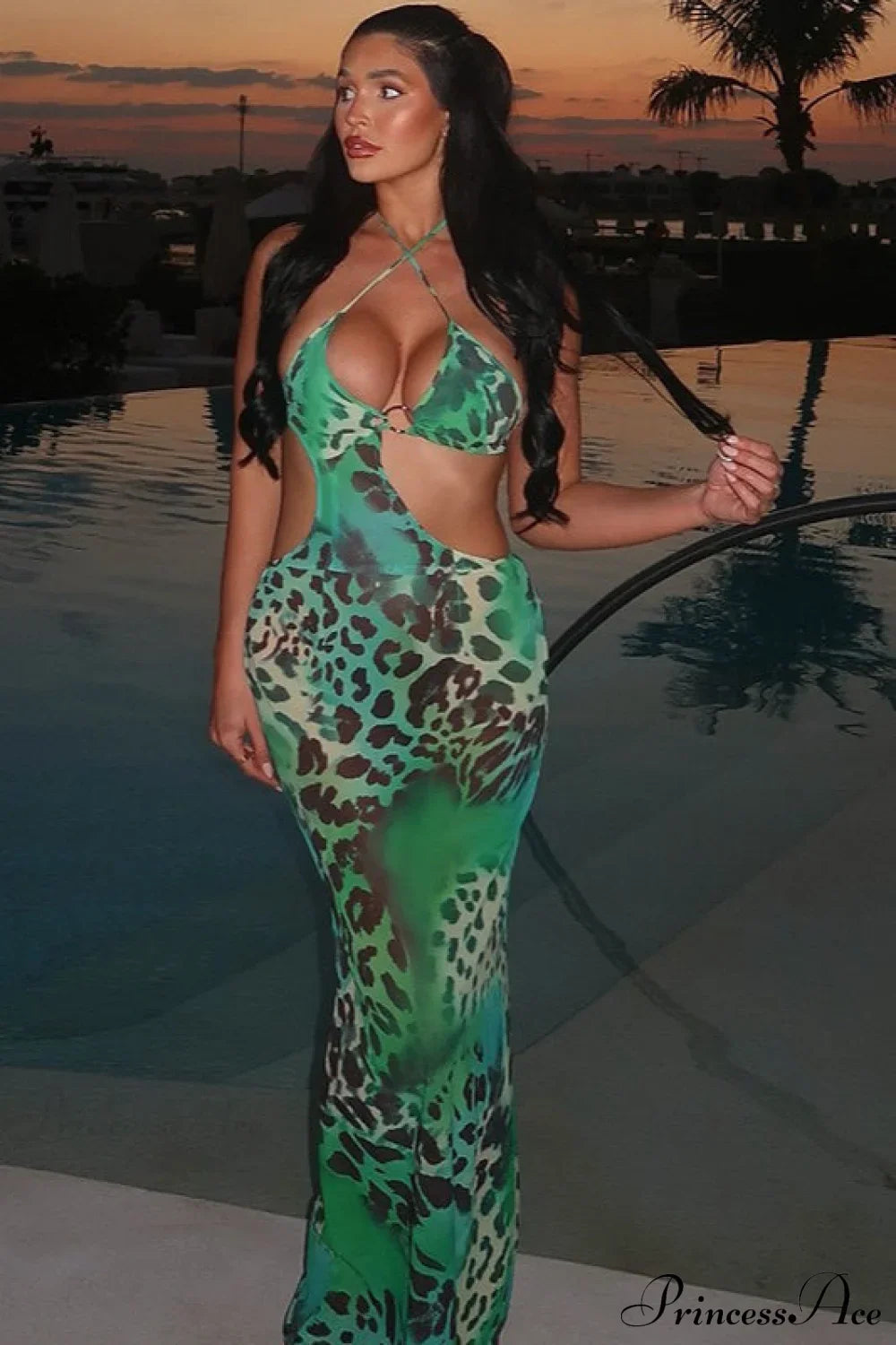 Floral Hollow Backless Tie Bodycon Maxi Dress