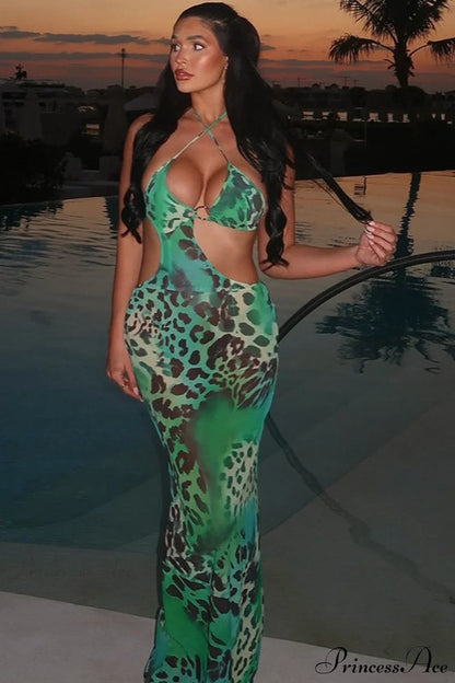 Floral Hollow Backless Tie Bodycon Maxi Dress