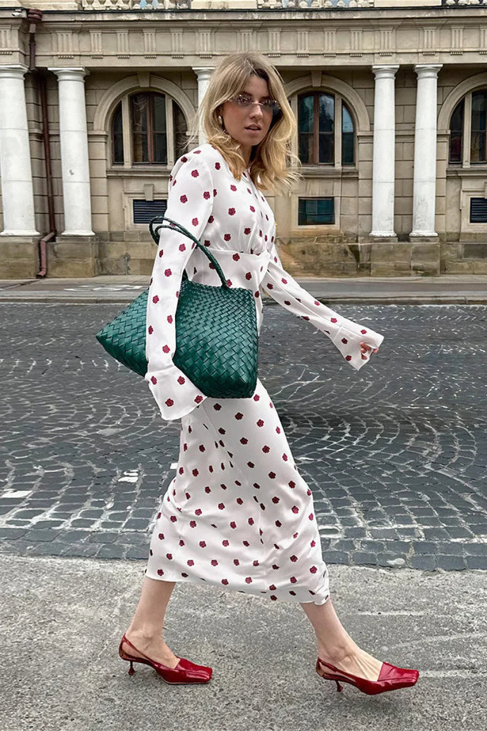 Floral Round Neck Flare Sleeve Fitted Maxi Dress