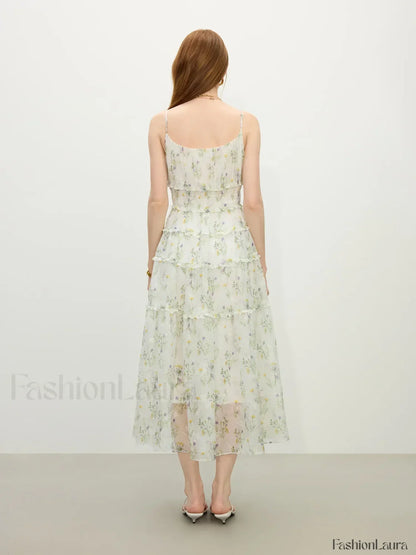 Floral Strappy X-Line Midi Dress