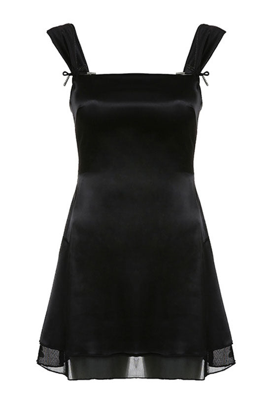 Square Neck Tie Shoulder Ruffle Hem Fit and Flare Mini Dress