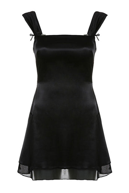 Square Neck Tie Shoulder Ruffle Hem Fit and Flare Mini Dress