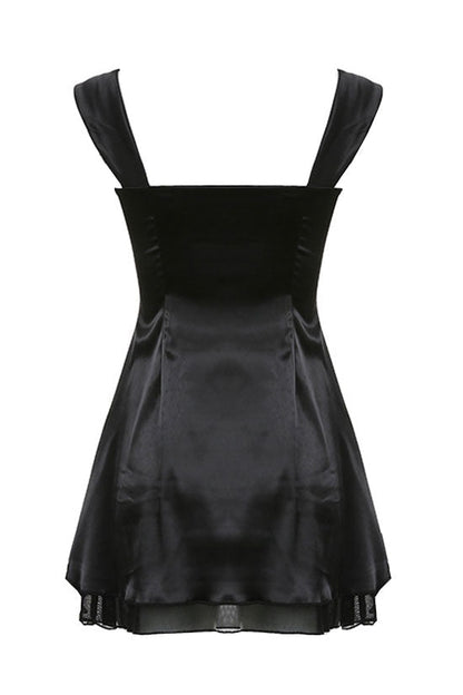 Square Neck Tie Shoulder Ruffle Hem Fit and Flare Mini Dress
