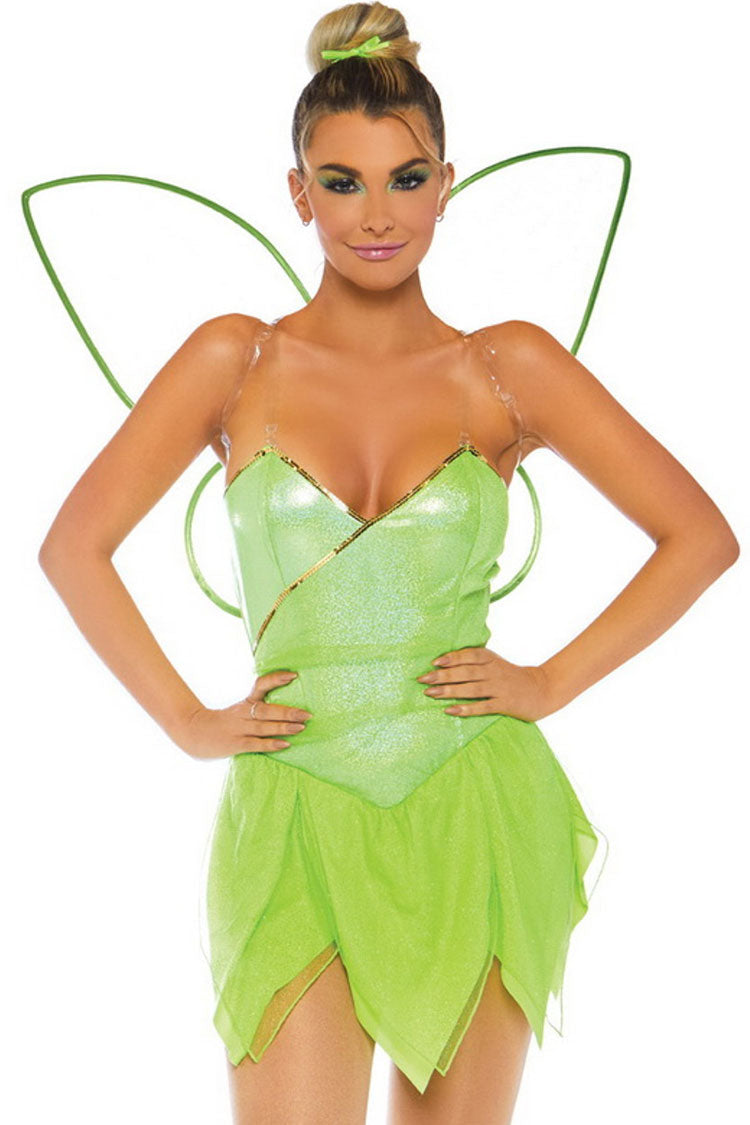 Glitter Sweetheart Metal Trim Clear Strap Petal Layer Fairy Costume Mini Dress