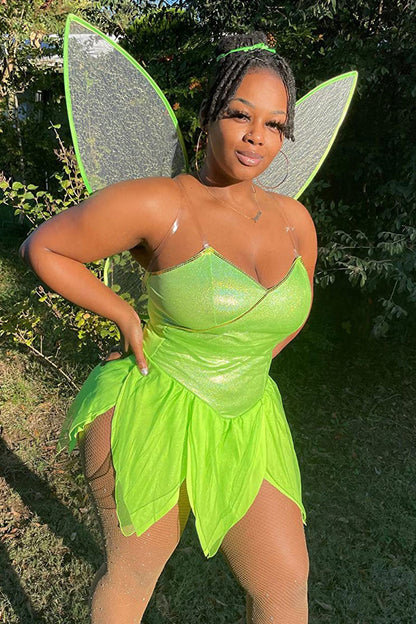 Glitter Sweetheart Metal Trim Clear Strap Petal Layer Fairy Costume Mini Dress