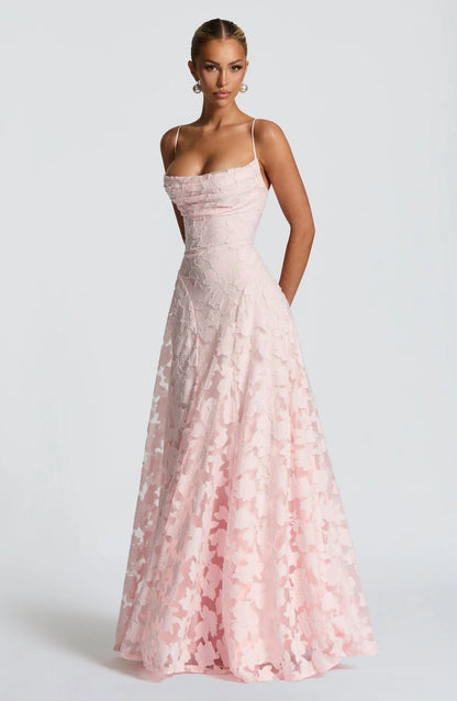 The Clara — Lace Maxi Dress with Open Back