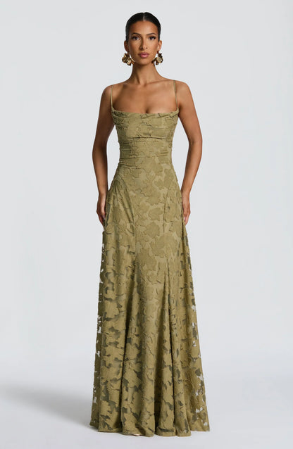 The Clara — Lace Maxi Dress with Open Back