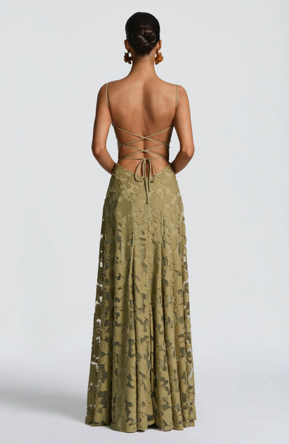 The Clara — Lace Maxi Dress with Open Back