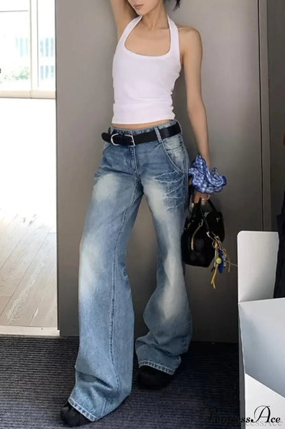 Frayed Whisker Vintage Relaxed Straight Jeans