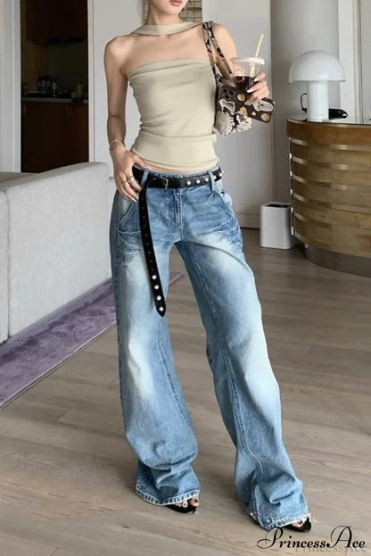 Frayed Whisker Vintage Relaxed Straight Jeans