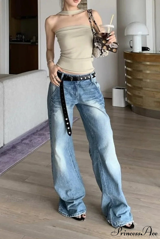 Frayed Whisker Vintage Relaxed Straight Jeans